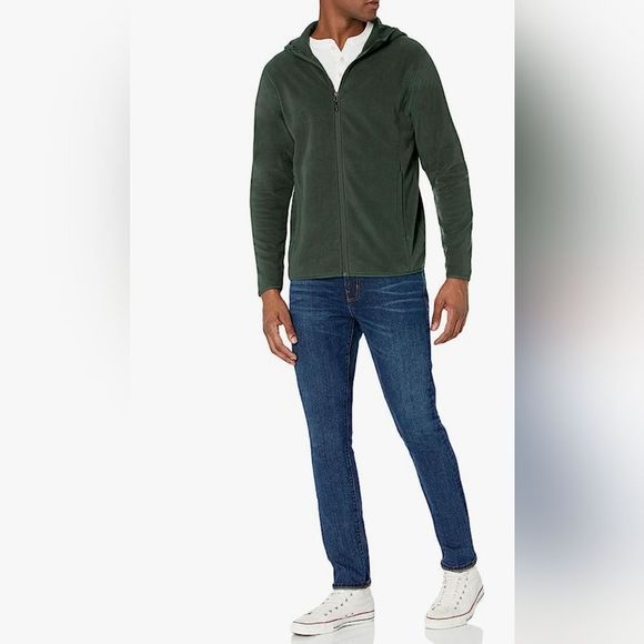 Amazon Essentials Mens Polar Fleece Long Sleeve Zip Front Forest Green Hoodie M - Picture 7 of 8
